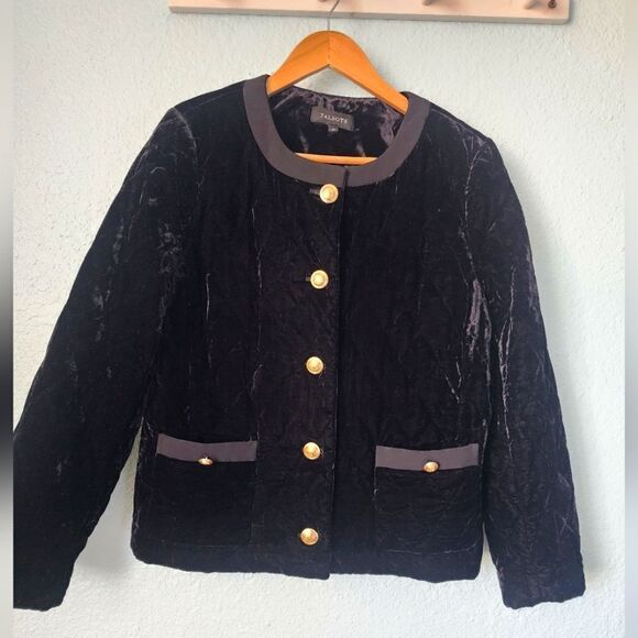 Talbots velvet quilt jacket front pockets button down - Picture 1 of 16